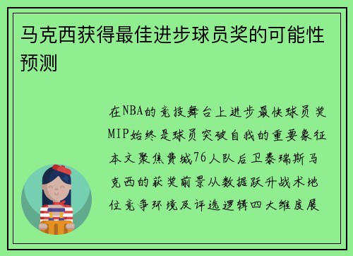 马克西获得最佳进步球员奖的可能性预测