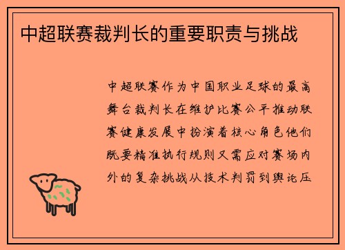 中超联赛裁判长的重要职责与挑战