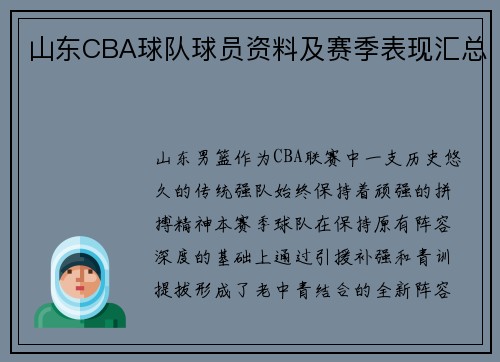 山东CBA球队球员资料及赛季表现汇总